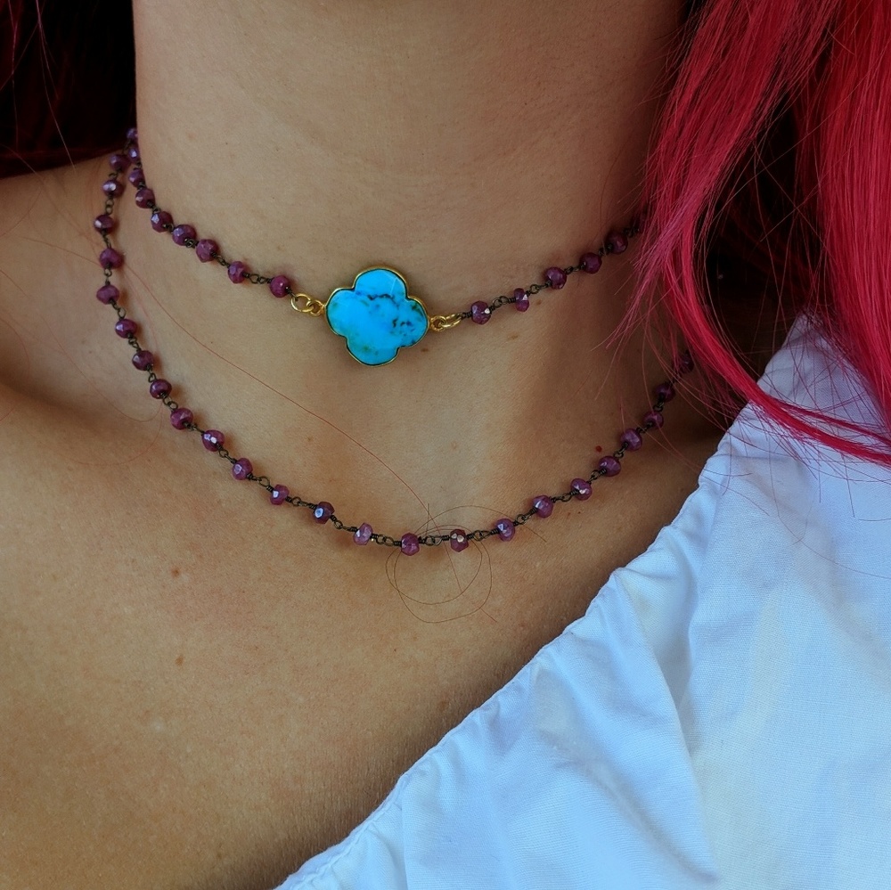 Turquoise and Red Moonstone Choker